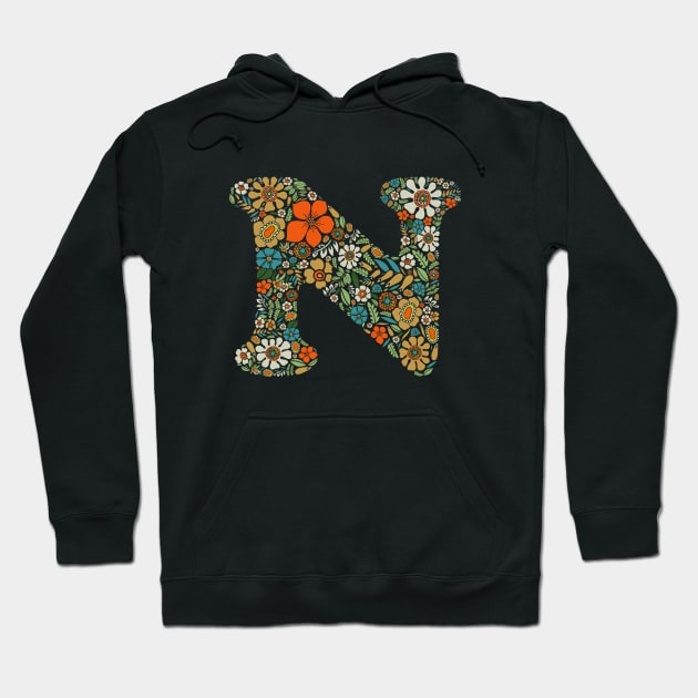 Hippie Floral Letter N Hoodie by zeljkica